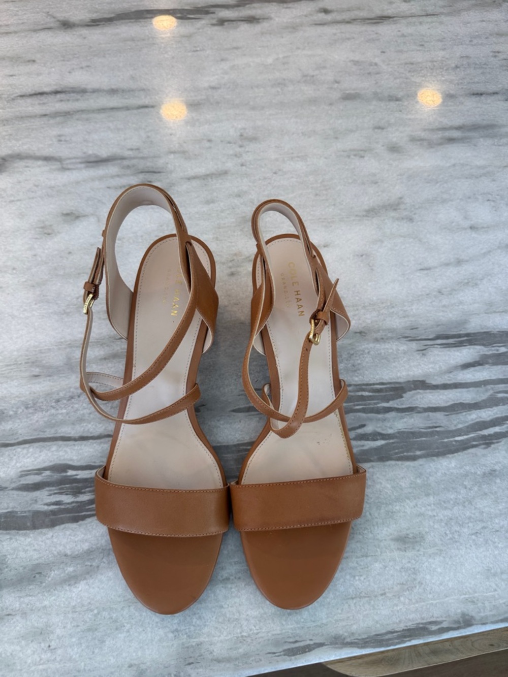 Cole Haan Cognac Brown Leather Strappy Slingback Sandals